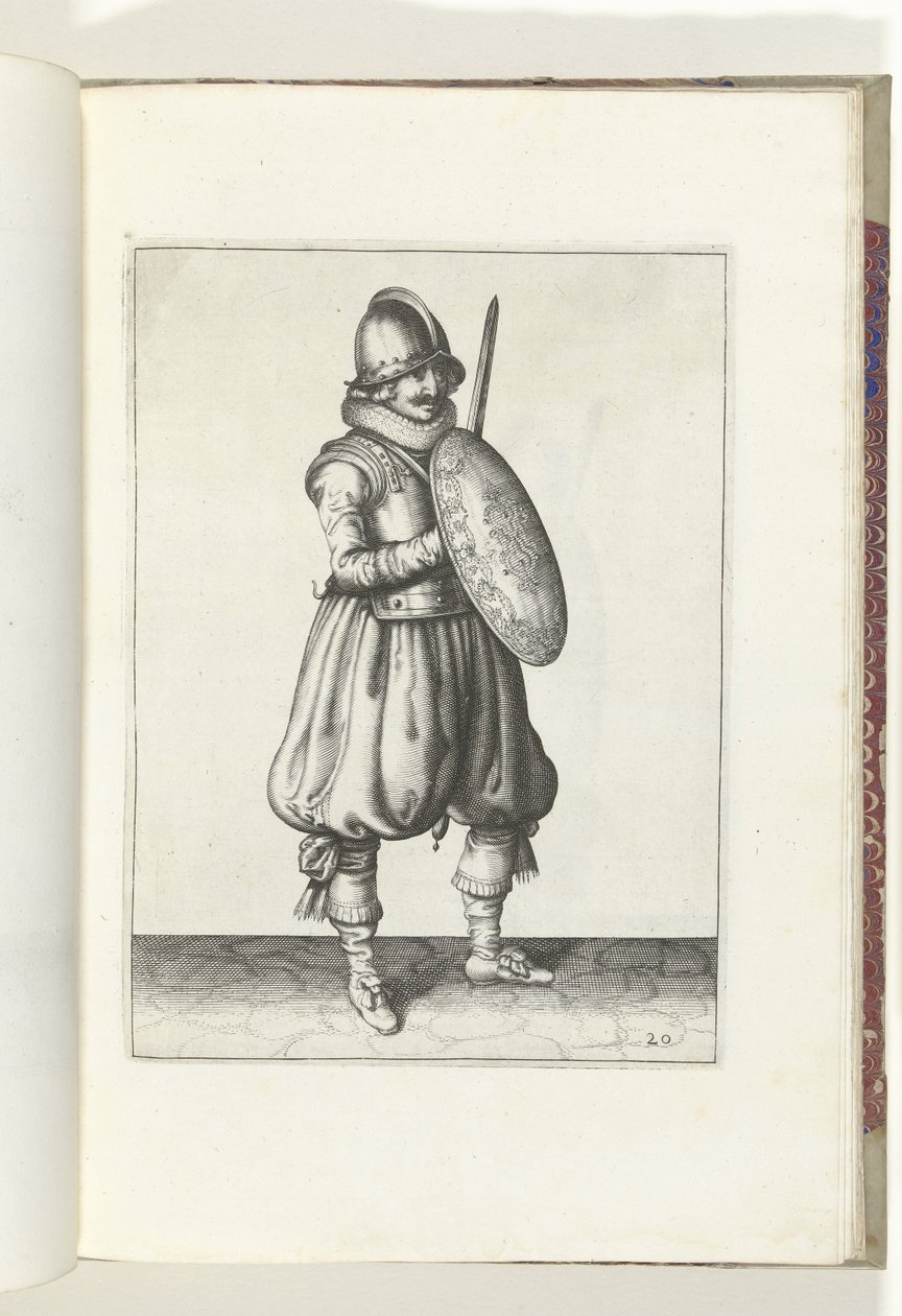 De exercitie met schild en spies: de soldaat in de houding met zijn rapier en schild voor de borst (nr. 20), 1618 door Adam van Breen