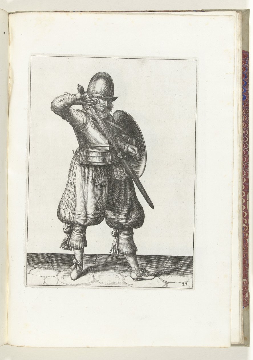 De exercitie met schild en spies: de soldaat steekt zijn rapier terug in de schede (nr. 24), 1618 door Adam van Breen
