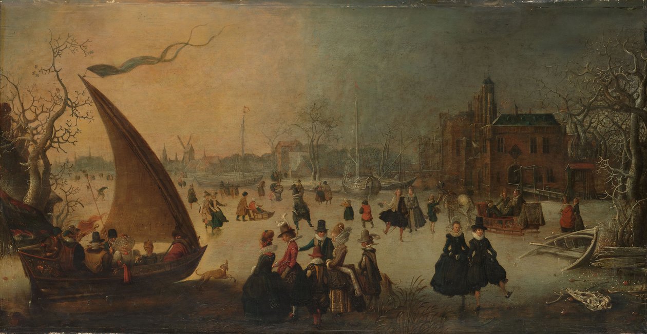 Landschap met bevroren kanaal door Adam van Breen