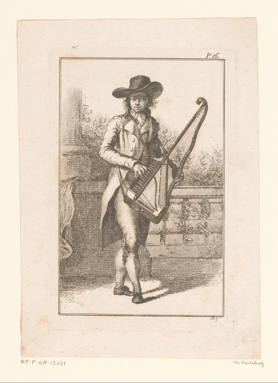 Jongeman spelend op een orphica voor een balustrade door Adam von Bartsch