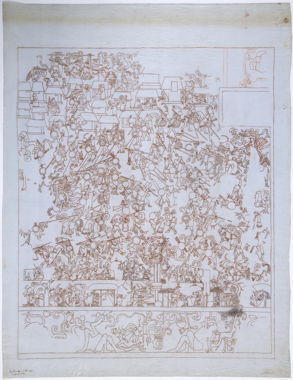 Kopie van een muurschildering, Bovenste Tempel van de Jaguars, Zuidelijk uiteinde, Westmuur, Bovenste Tempel van de Jaguars, Chichen Itza, Mexico door Adela Breton