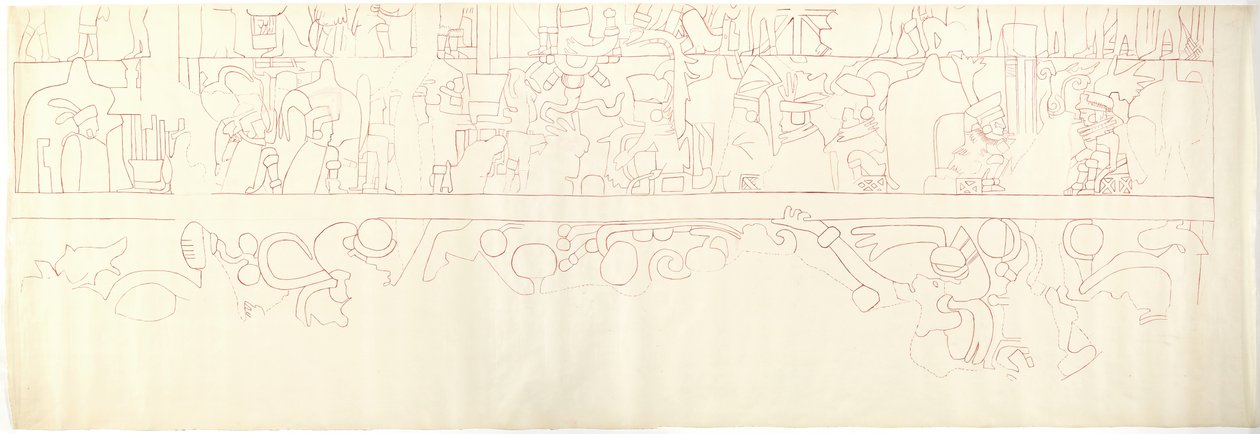 Zuidmuur, Bovenste Tempel van de Jaguars, Chichen Itza, Mexico, zuidelijk kwart door Adela Breton