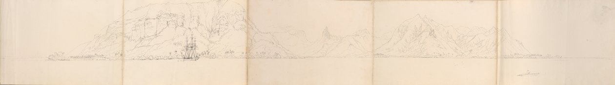 Panorama van Eimeo [Moorea], Society-eilanden door Admiral Sir Edward Gennys Fanshawe