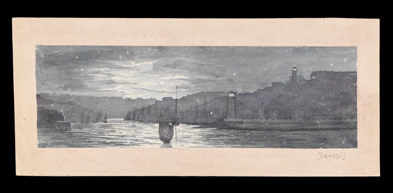 De monding van de Tyne, met Noord- en Zuid-Schields, bij maanlicht, c.1840 door Admiral Sir Edward Gennys Fanshawe
