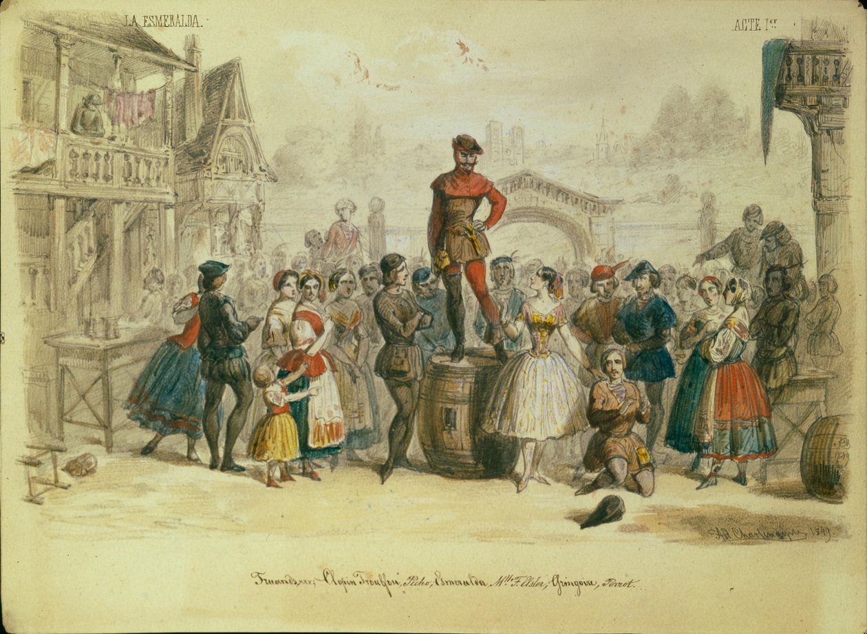 Toneelontwerp voor het ballet La Esmeralda door C. Pugni door Adolf Charlemagne