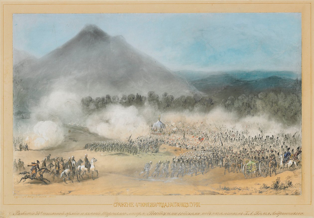De Slag bij de Choloki-rivier, aan de grens van Guria op 4 juni 1854, 1854 door Adolf Charlemagne