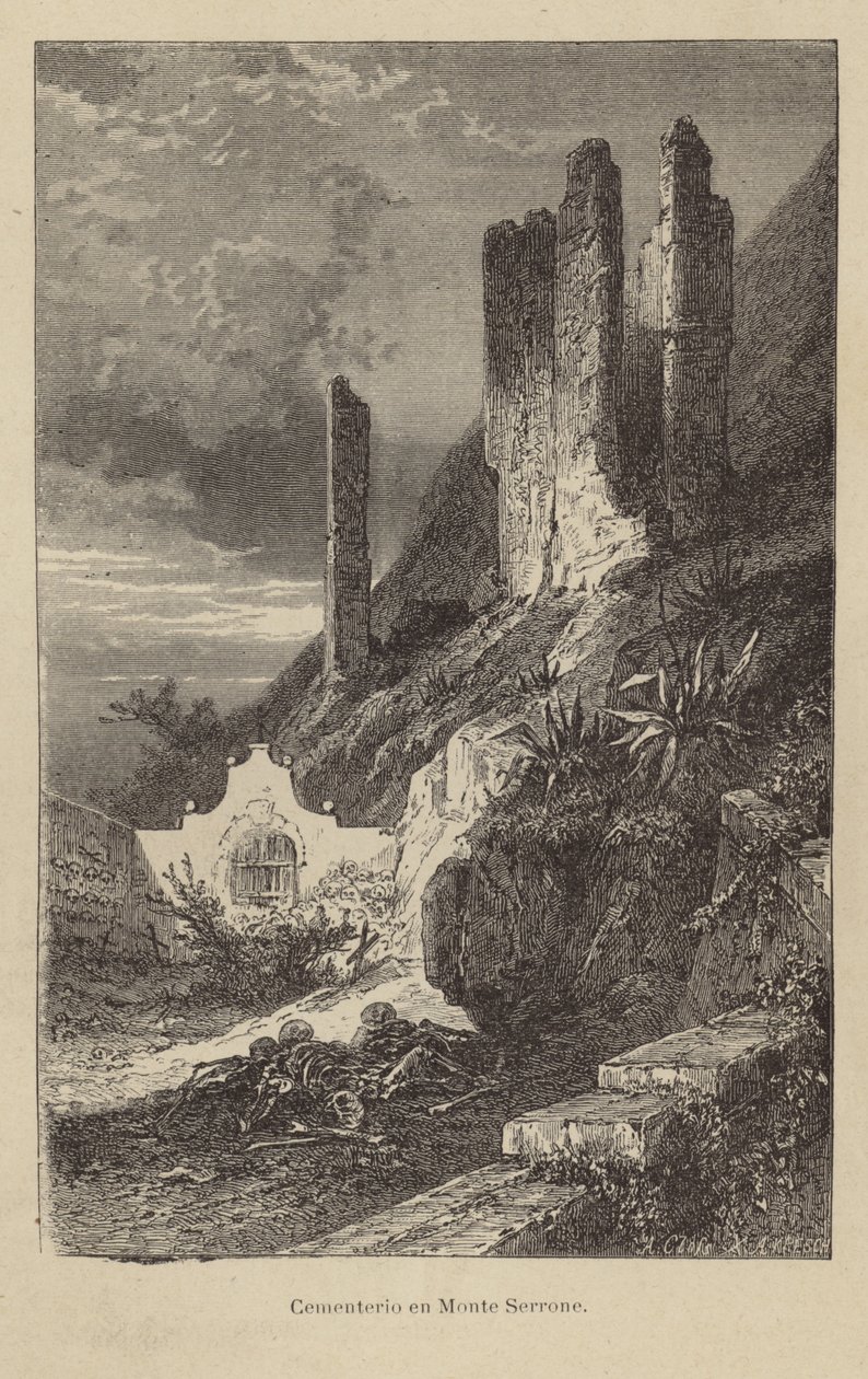 Begraafplaats op Monte Serrone (gravure) door Adolf Closs