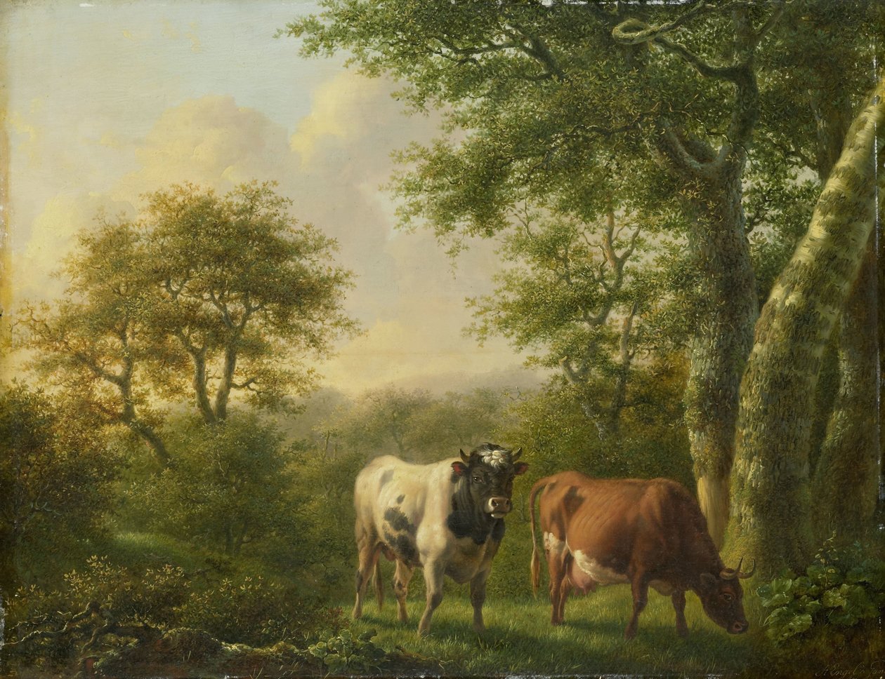 Landschap met vee door Adolf Karel Maximiliaan Engel