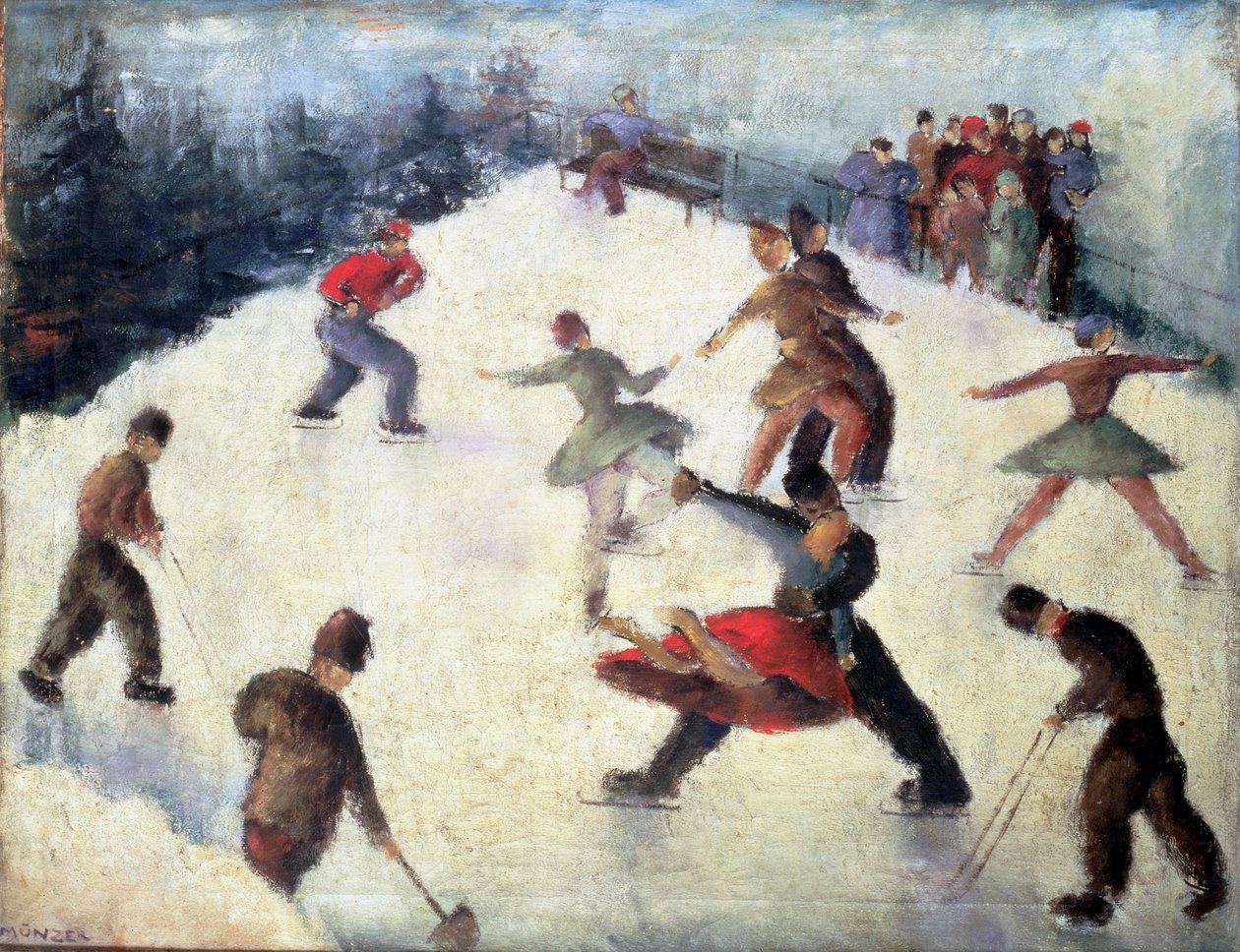 Winterschaatsscène ca. 1920 door Adolf Munzer