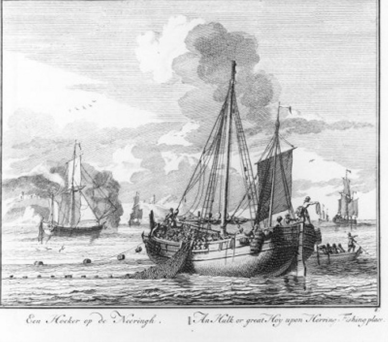 “Een hoeker op de nering” (nr. 8 uit de serie haringvangst) door Adolf van der Laan