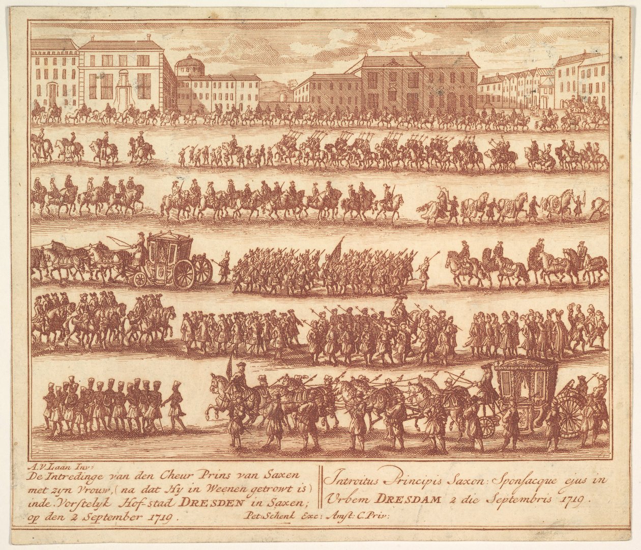 Intocht van de Prins van Saksen met zijn Vrouw in Dresden op 2 september 1719 door Adolf van der Laan