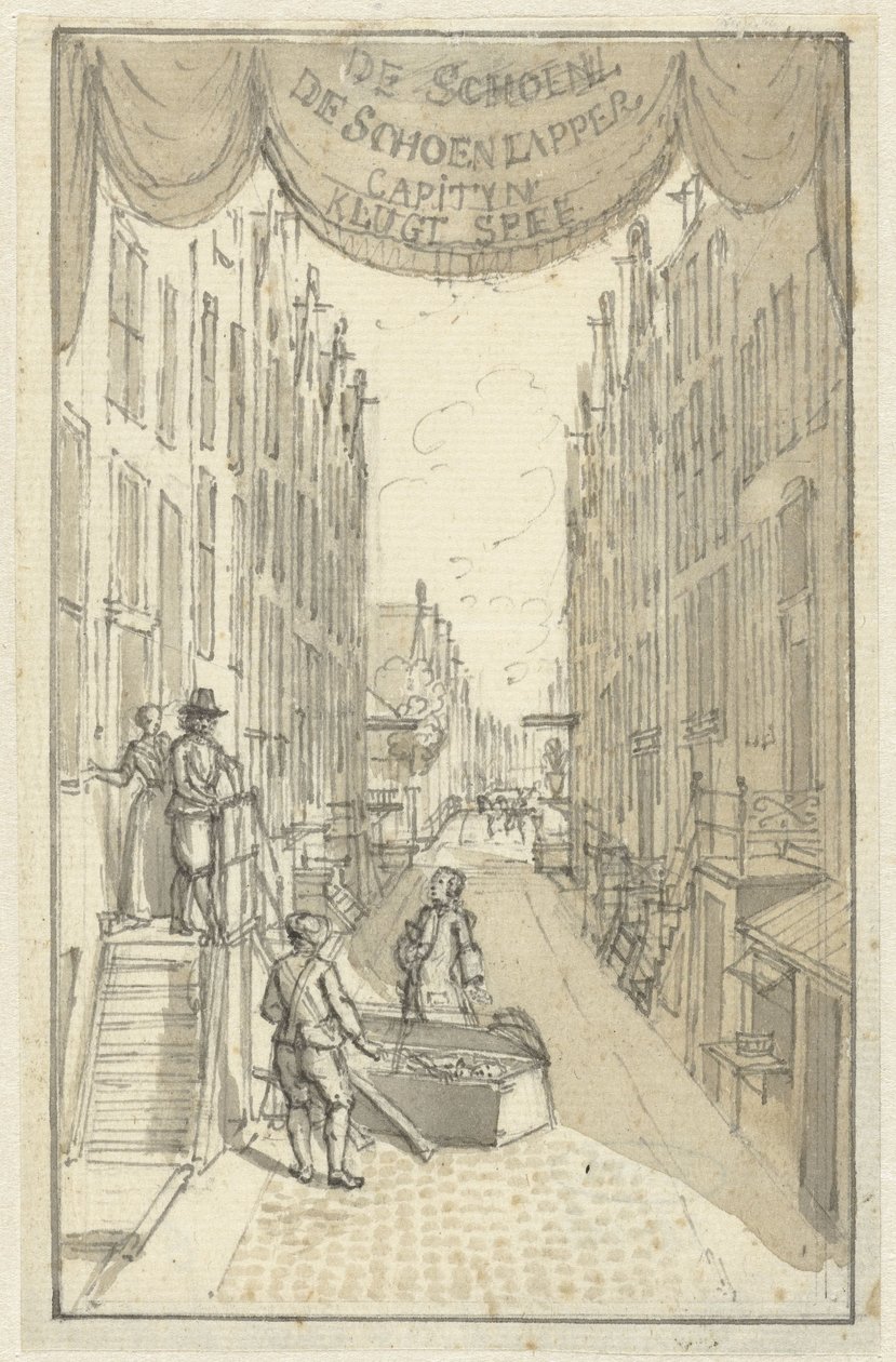 Ontwerp voor het titelblad voor het toneelstuk De Schoenlapper-Capityn of Krispyns Koddige Schakinge door Adolf van der Laan