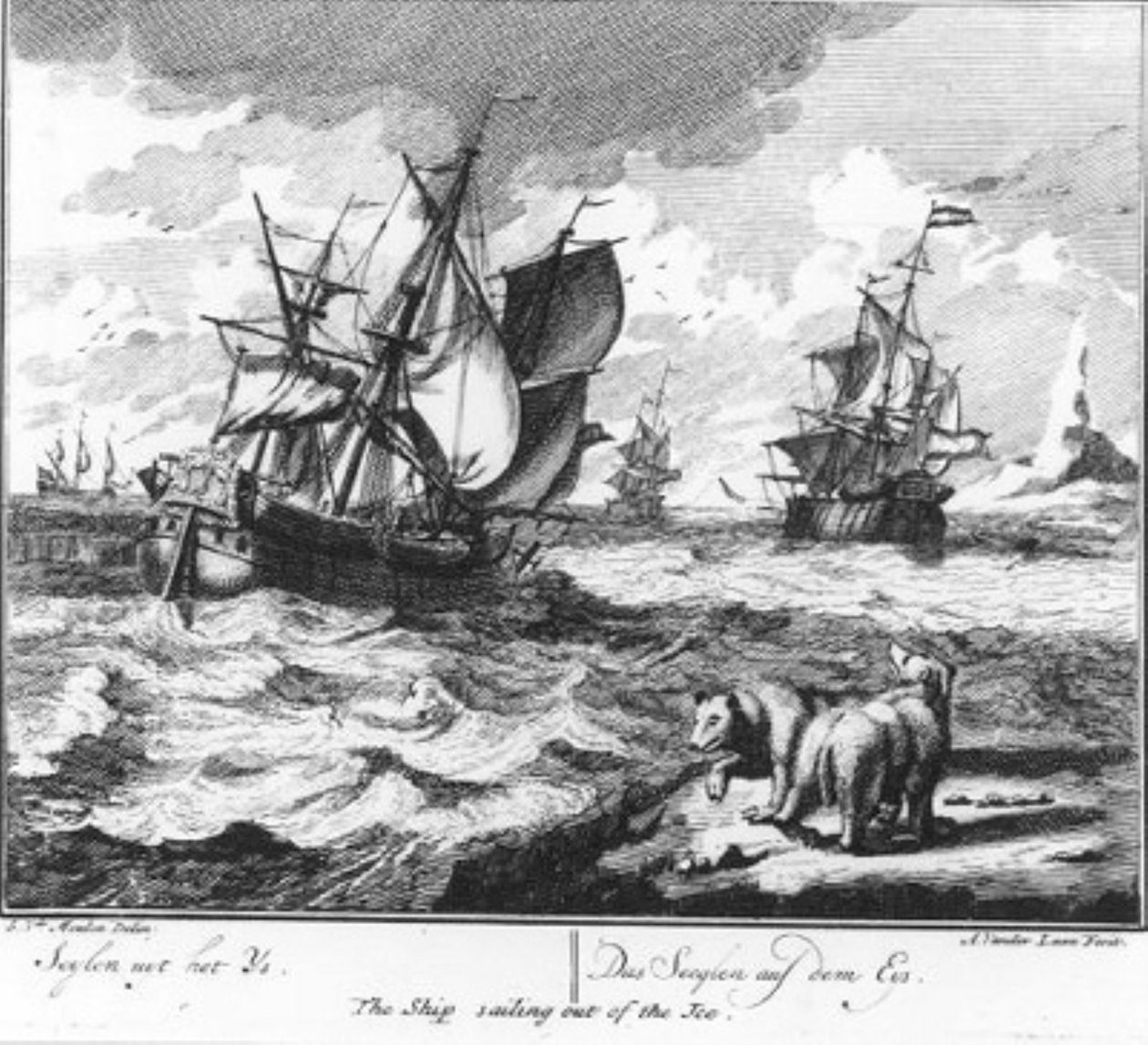 ‘Seylen uyt het ijs’ (nr. 14 uit de serie walvisvaart) door Adolf van der Laan