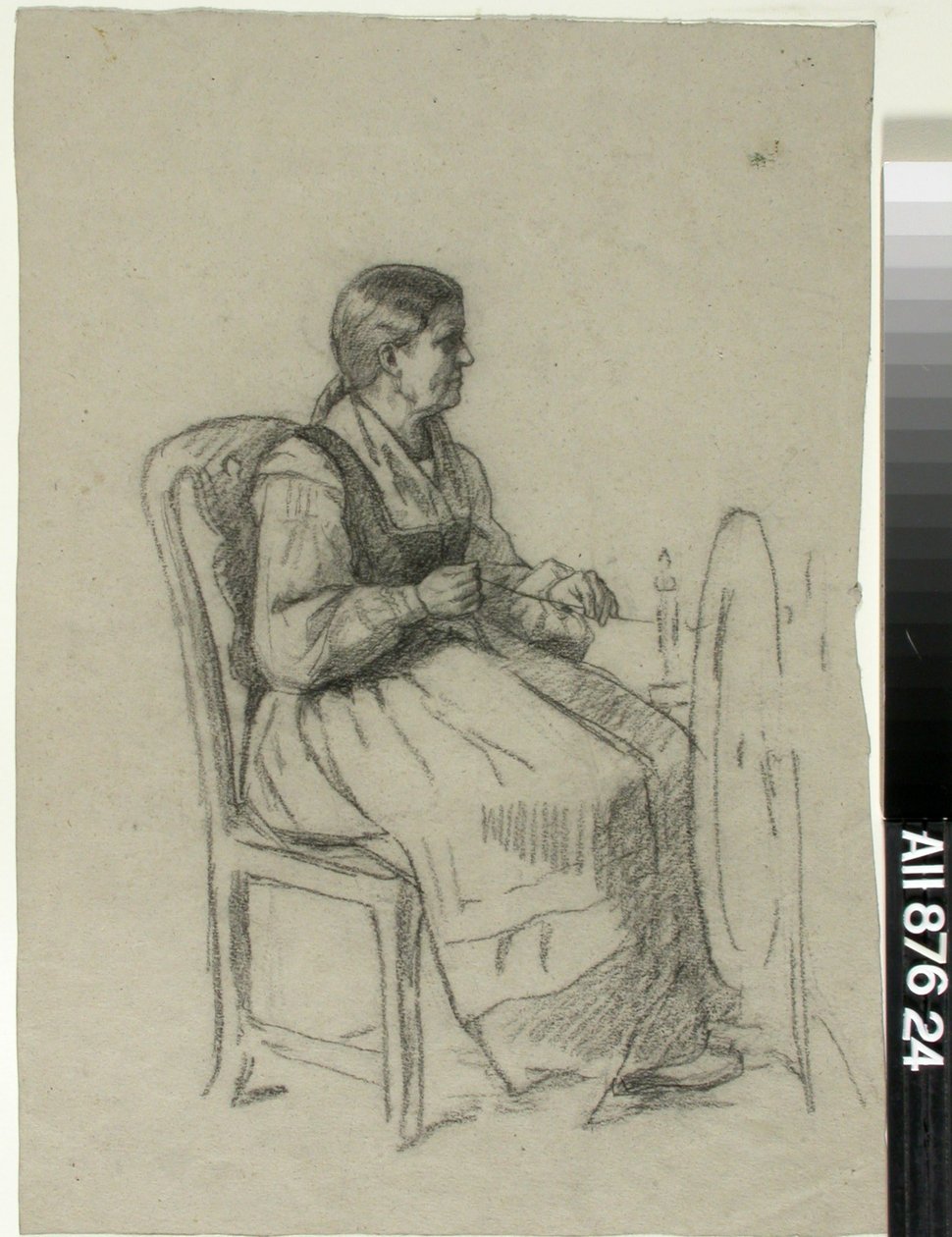 Spinnende vrouw door Adolf von Becker