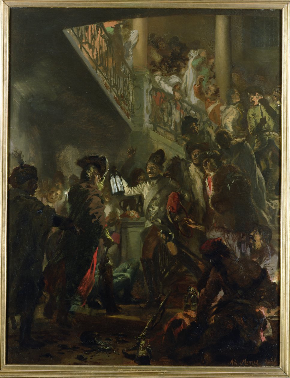Frederik II de Grote (1712-86) in Lissa, Bonsoir, Messieurs! 1858 door Adolph Menzel