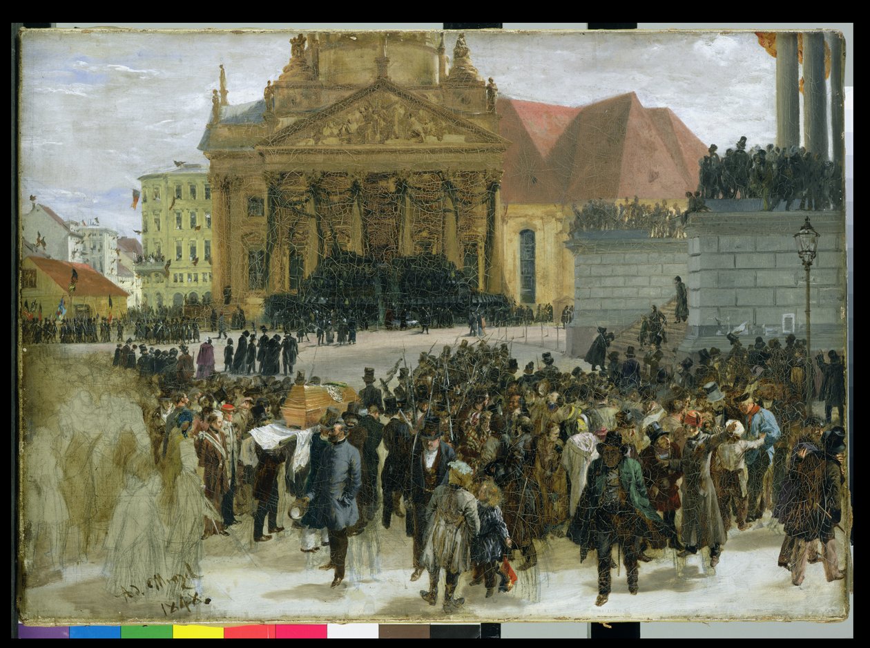 Slachtoffers van de Maartrevolutie in Berlijn opgebaard door Adolph Menzel