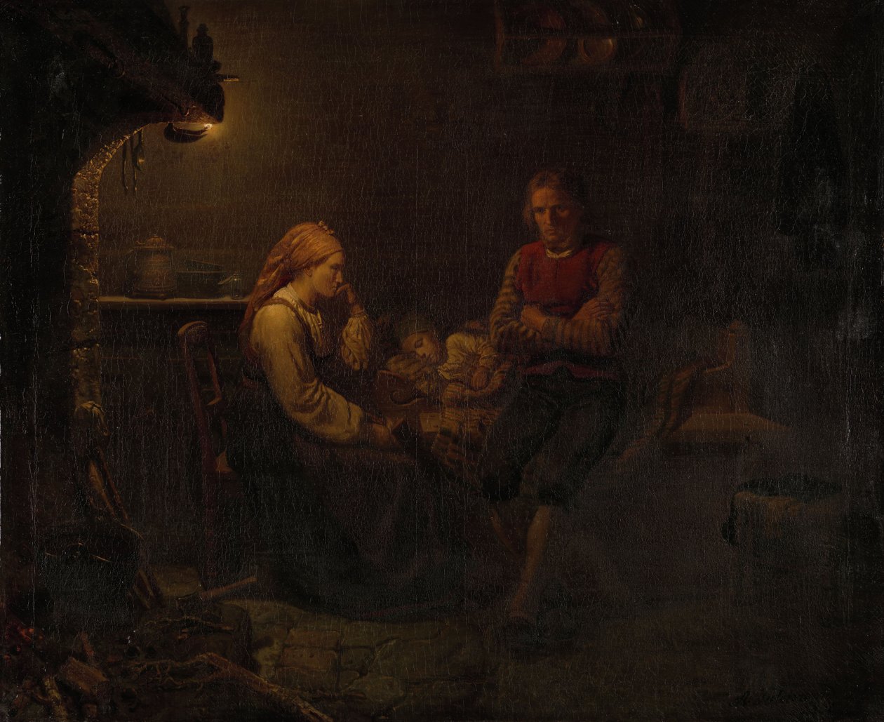 Het zieke kind door Adolph Tidemand
