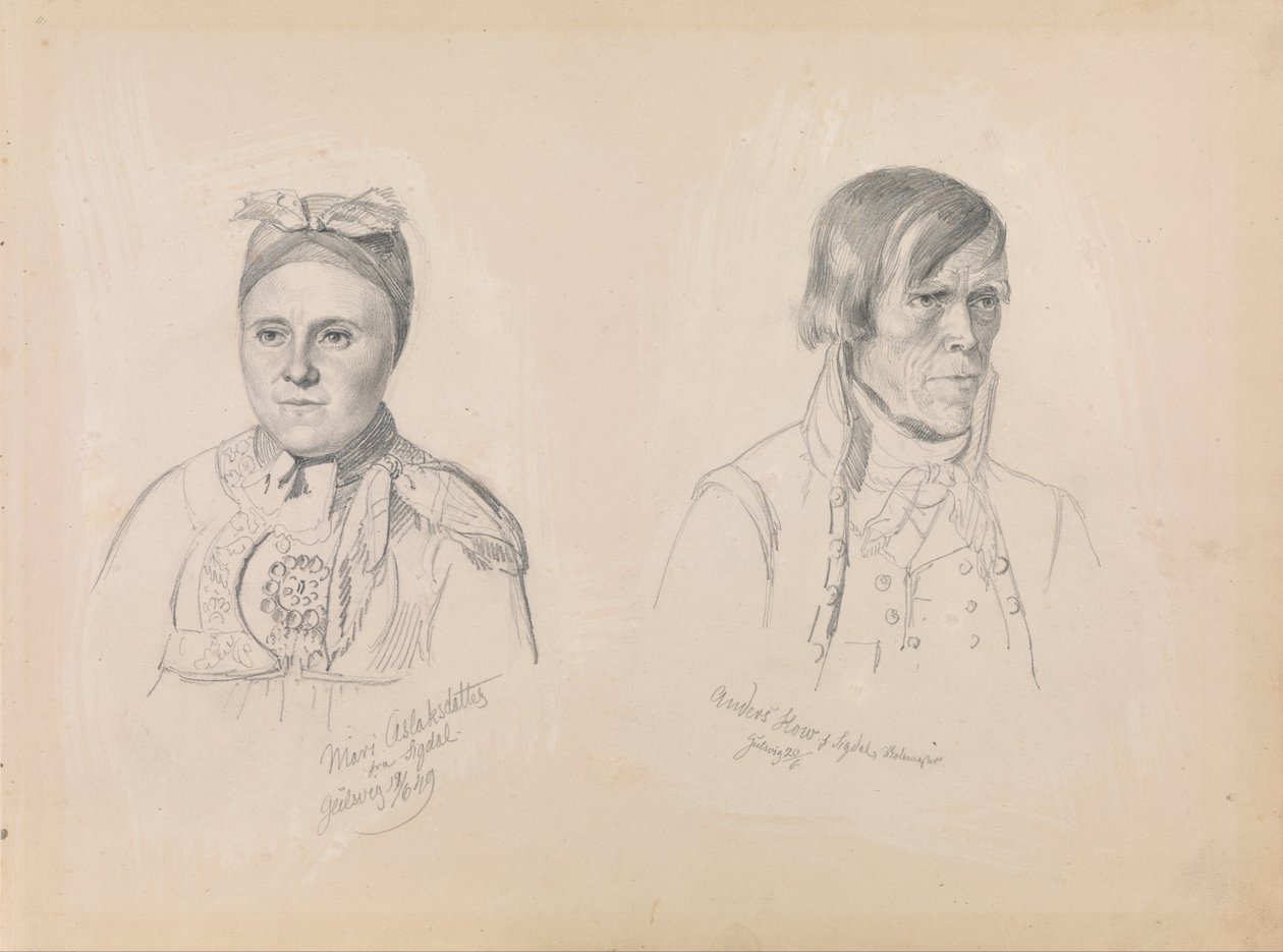 Mari Aslaksdatter en Anders How uit Sigdal door Adolph Tidemand