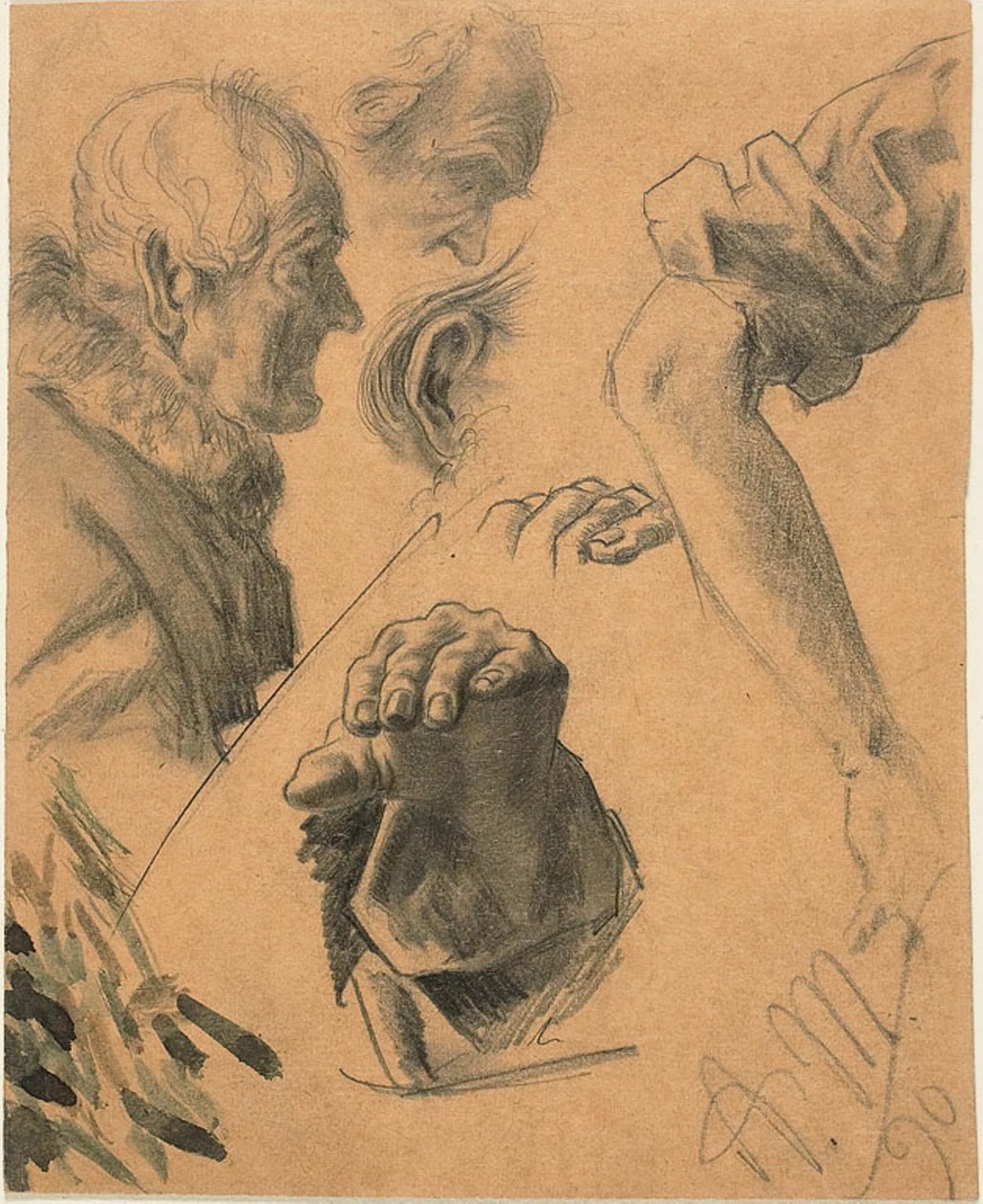 Schetsen van Handen, Armen en Hoofden door Adolph Menzel