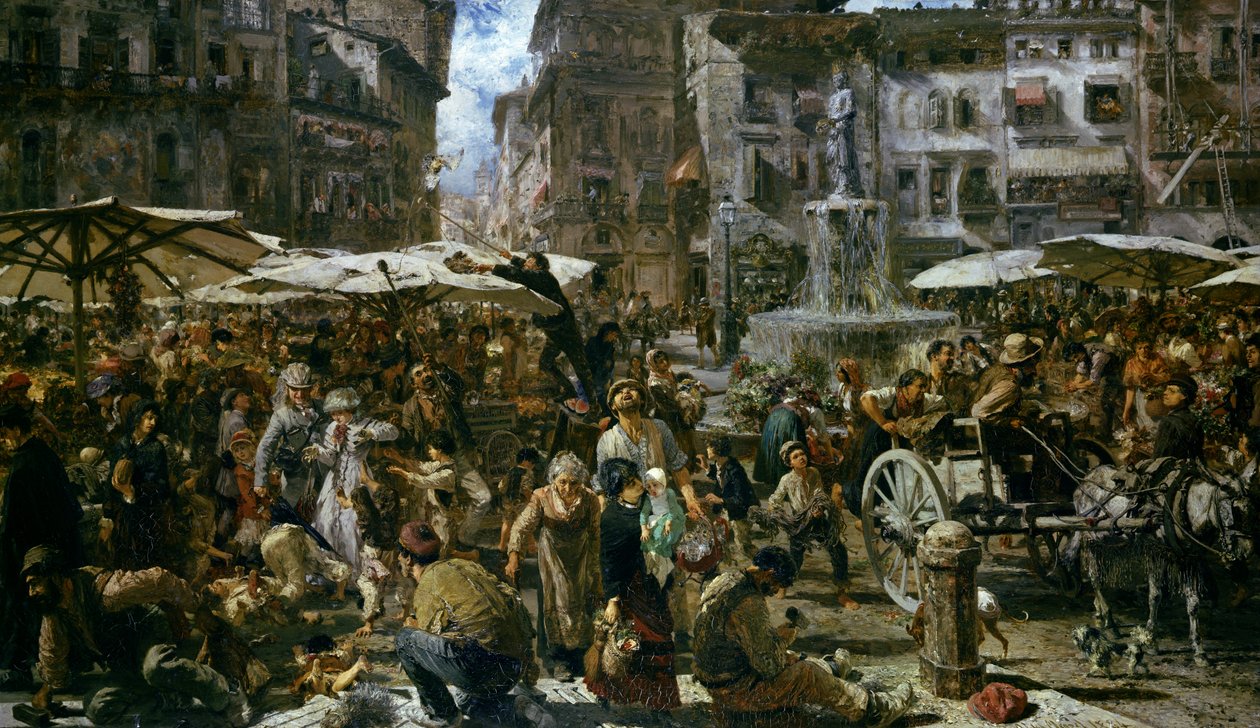 De Markt van Verona door Adolph Menzel