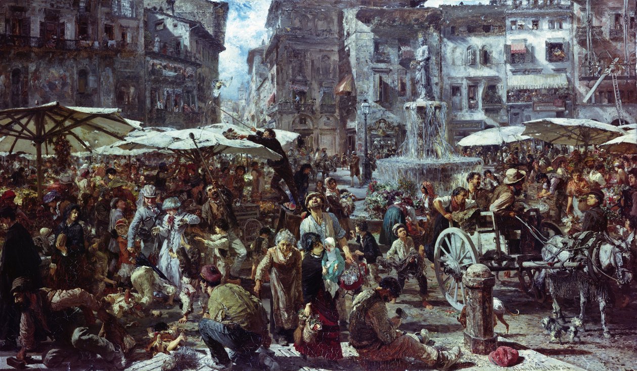 De Markt van Verona door Adolph Menzel