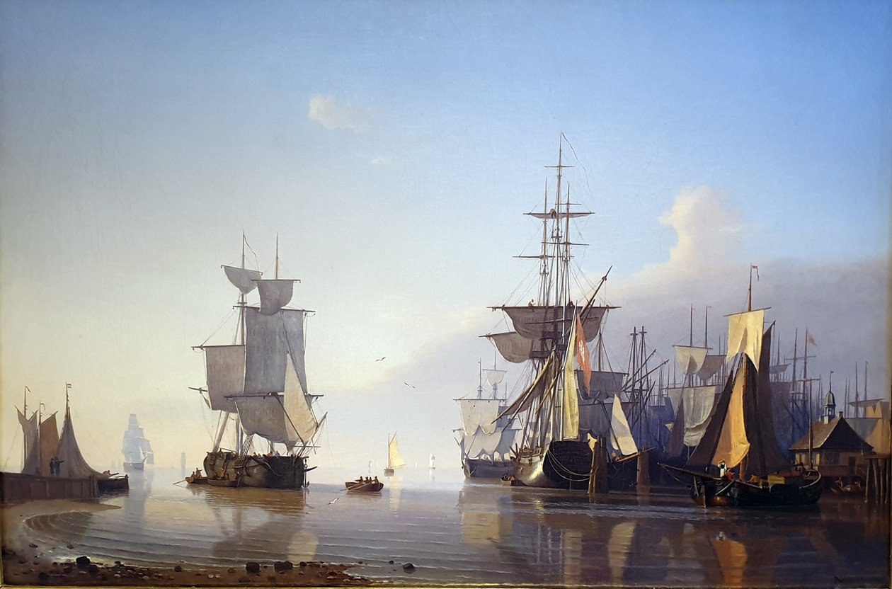 Marine met zeilschepen door Adolph Friedrich Vollmer