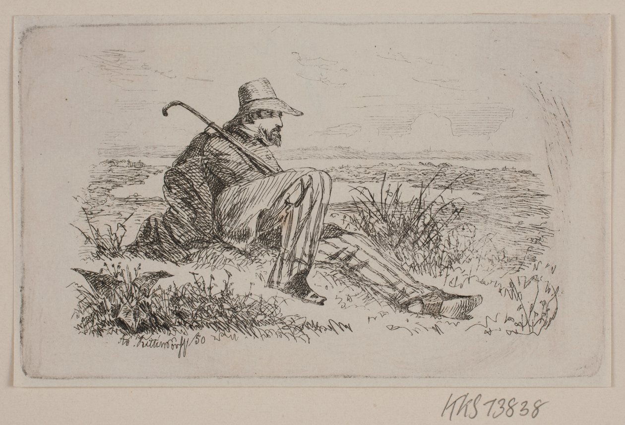 Een zittende wandelaar door Johan Adolph Kittendorff