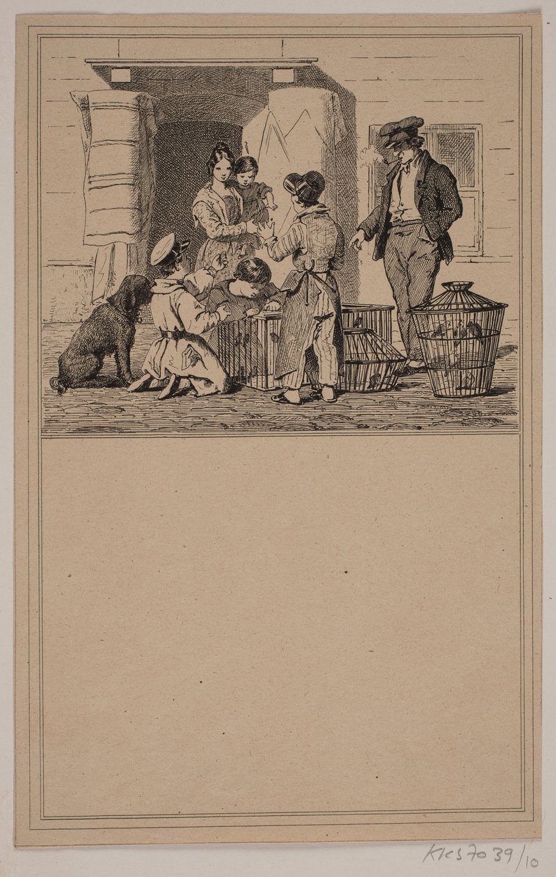 Vogels in gevangenschap. Nr. 9 in Chr. Winther en M. Rørbye, "25 Beelden voor kleine kinderen" door Johan Adolph Kittendorff