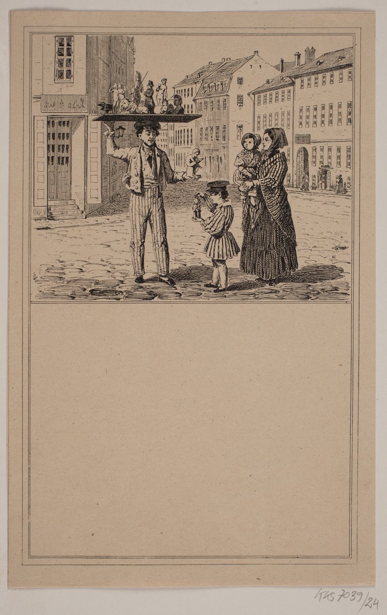 De man met de pop. Nr. 23 in Chr. Winther en M. Rørbye, "25 Afbeeldingen voor kleine kinderen" door Johan Adolph Kittendorff