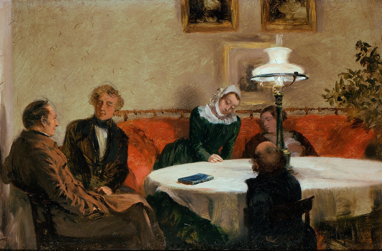 Avondbijeenkomst door Adolph Menzel
