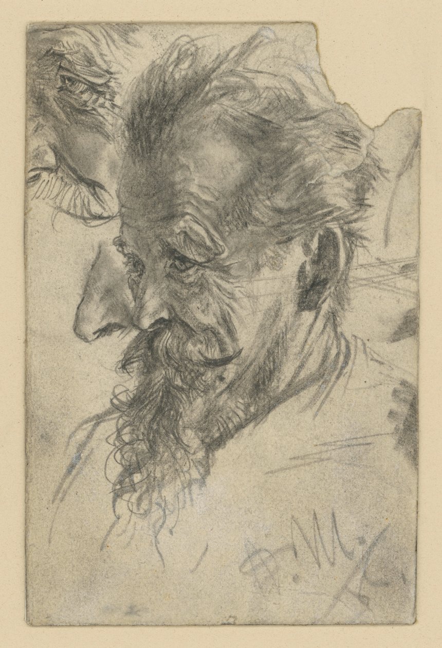 Oudere mannenkop met knevelbaard en details door Adolph Menzel