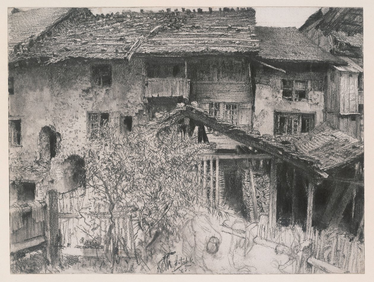 Oude huizen in Interlaken door Adolph Menzel
