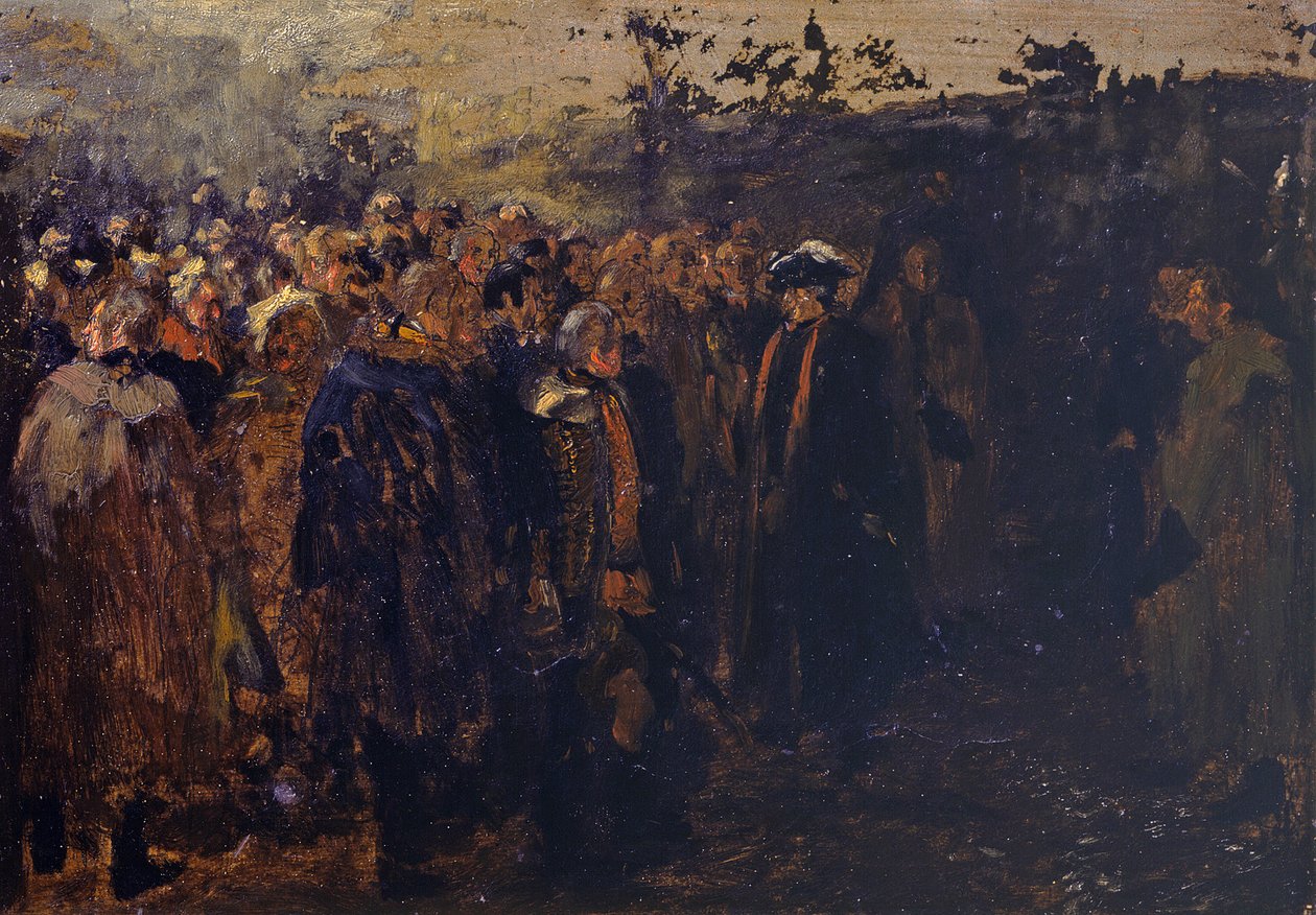 Toespraak van Frederik de Grote tot zijn generaals voorafgaand aan de Slag bij Leuthen. Schets door Adolph Menzel
