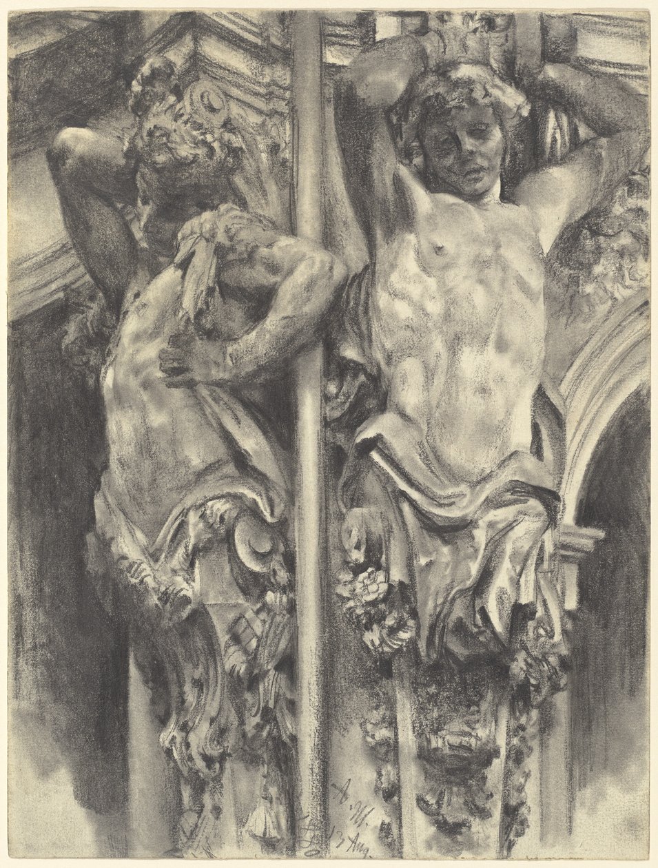 Atlassen op de Wallpavillon van de Dresden Zwinger door Adolph Menzel