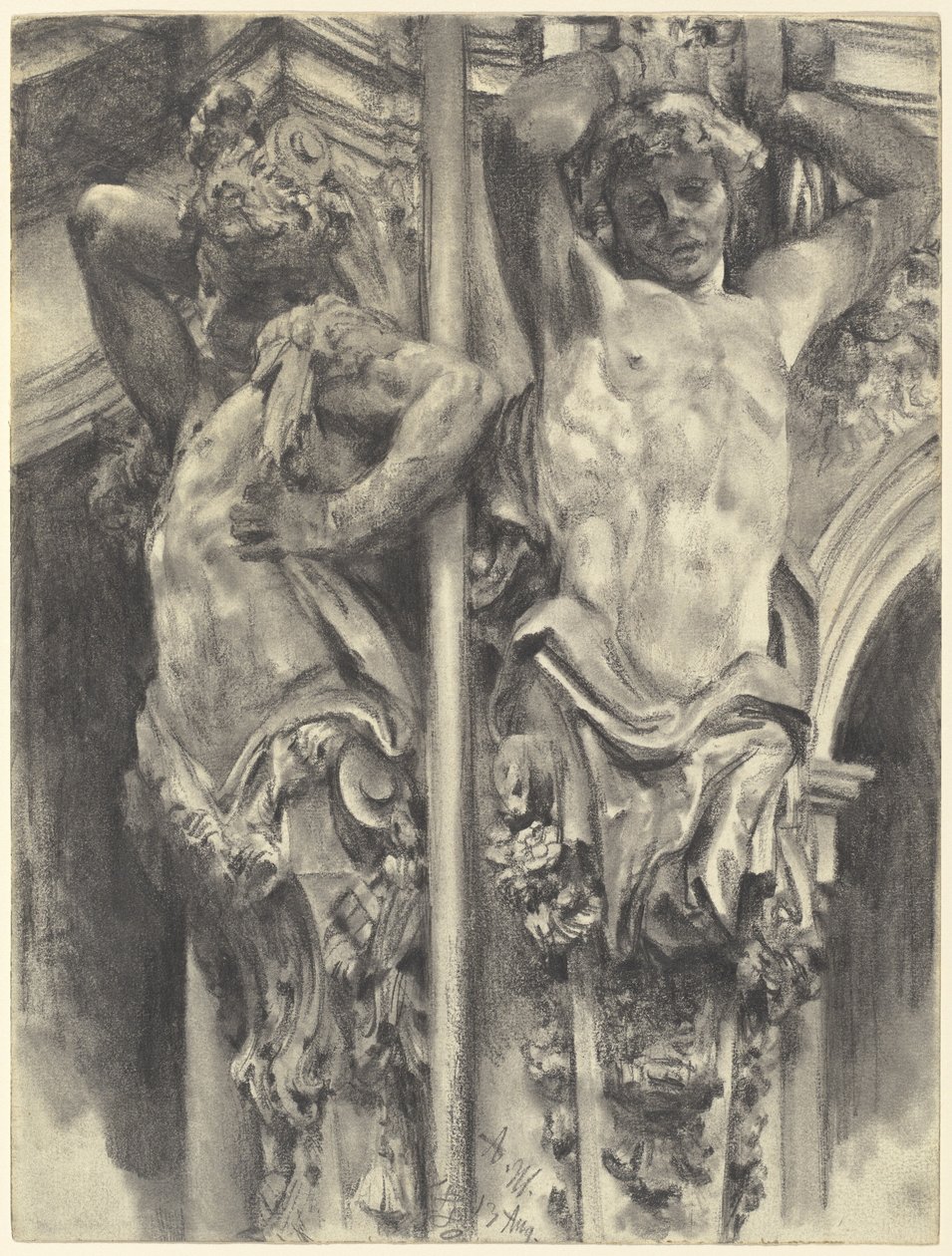 Atlanten op het muurpaviljoen van de Dresdner Zwinger door Adolph Menzel