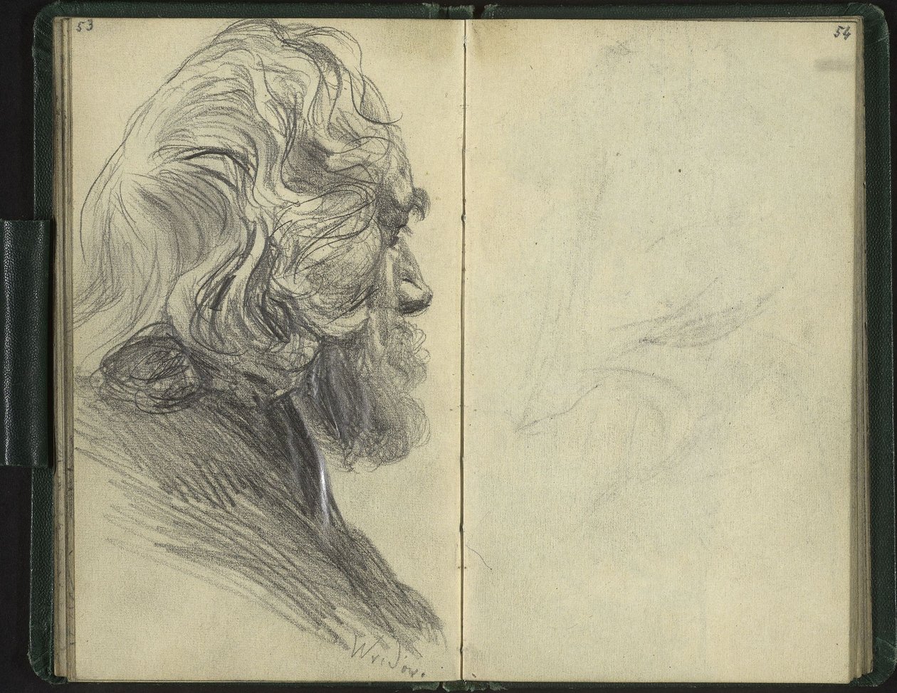Man met baard in verloren profiel door Adolph Menzel