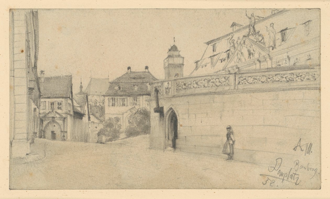 Bamberg. Domplatz tussen Domplatz 1 en Domkranz, in zuidelijke richting door Adolph Menzel
