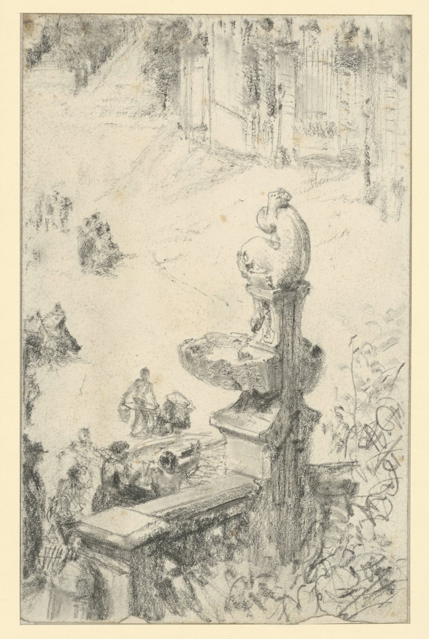 Barokke fontein in Dresden () door Adolph Menzel