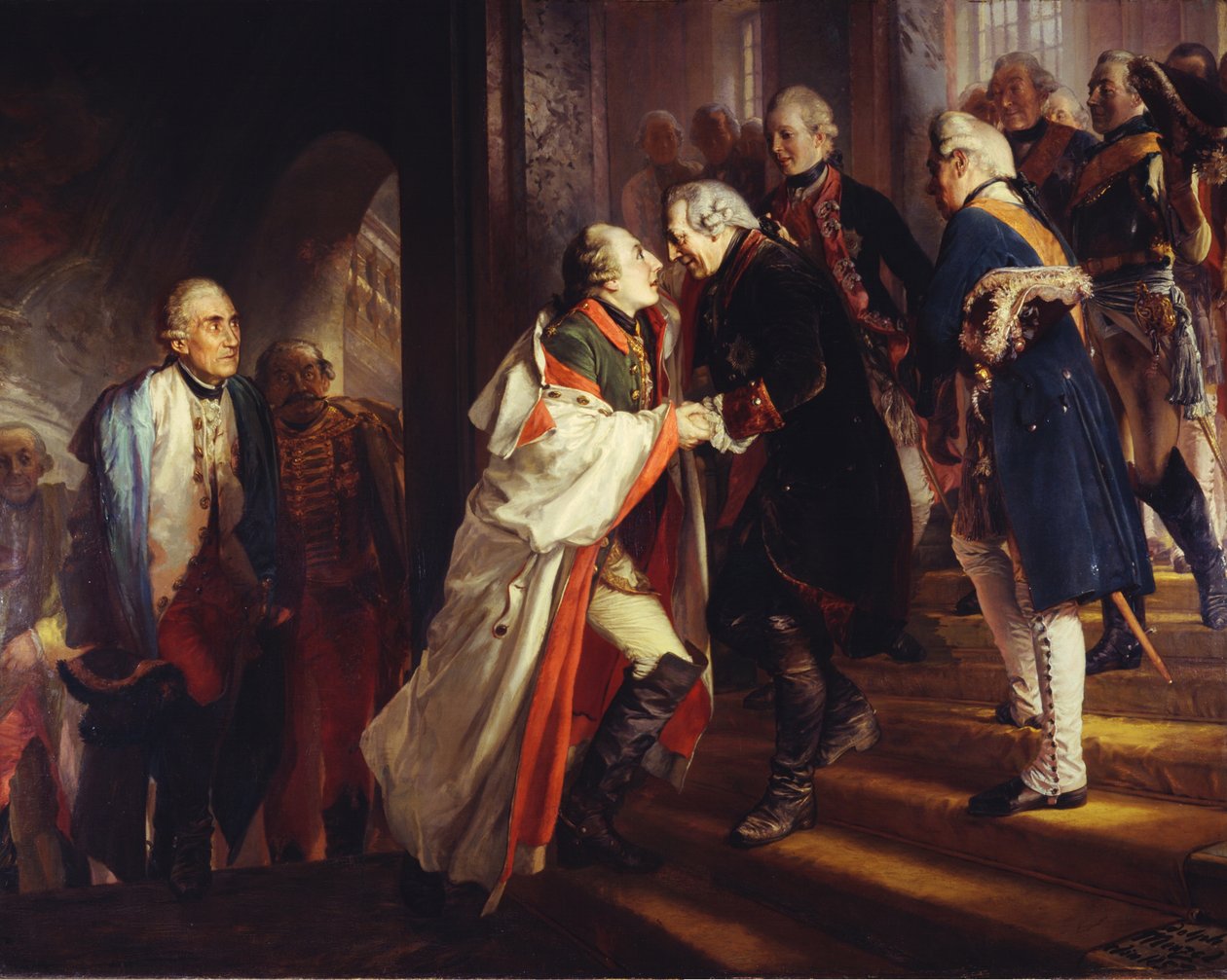 Ontmoeting tussen Frederik II en keizer Jozef II in Neiße in 1769 door Adolph Menzel