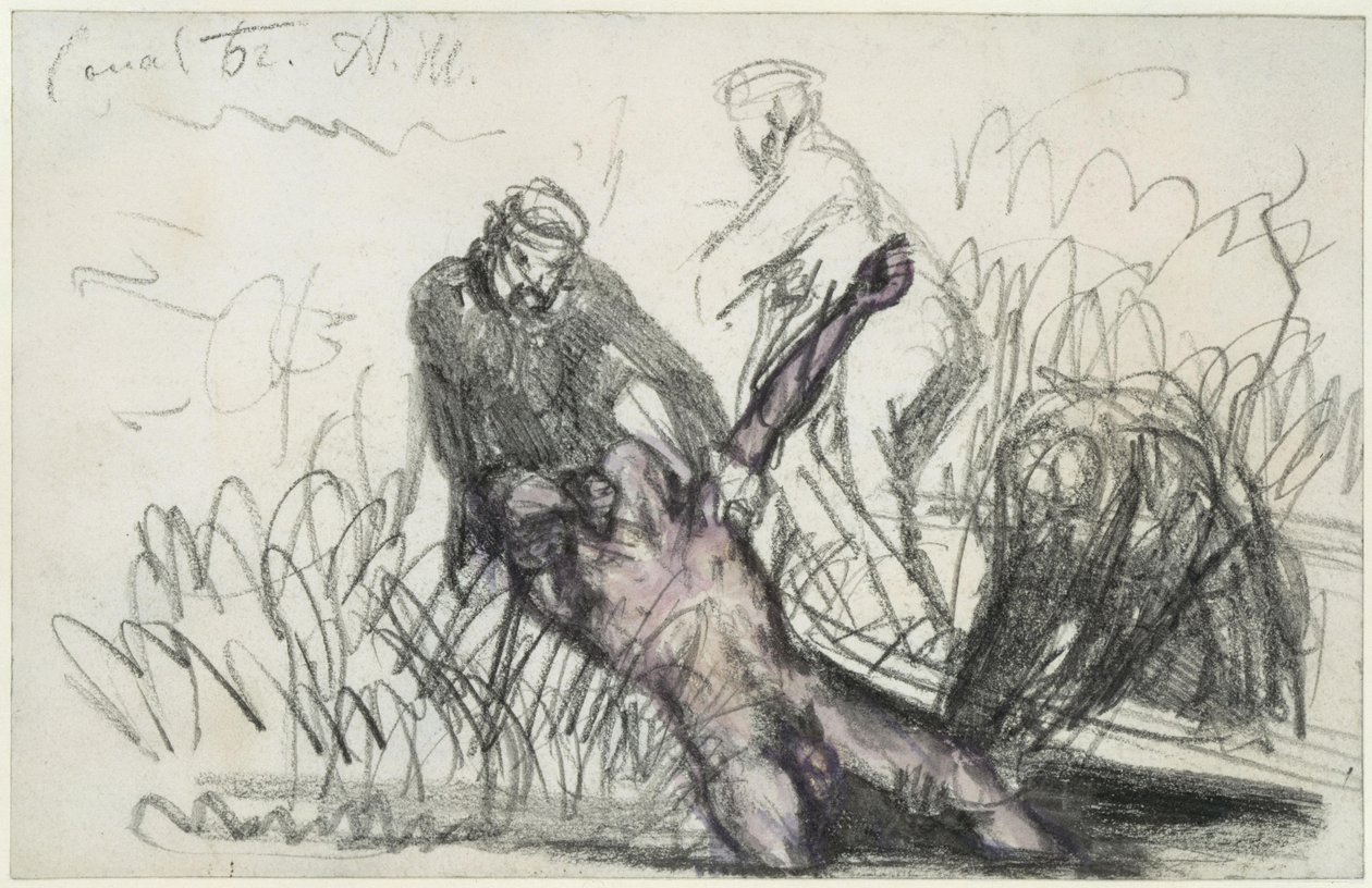 Berging van een mannelijk lichaam uit het Landwehrkanaal (c) door Adolph Menzel