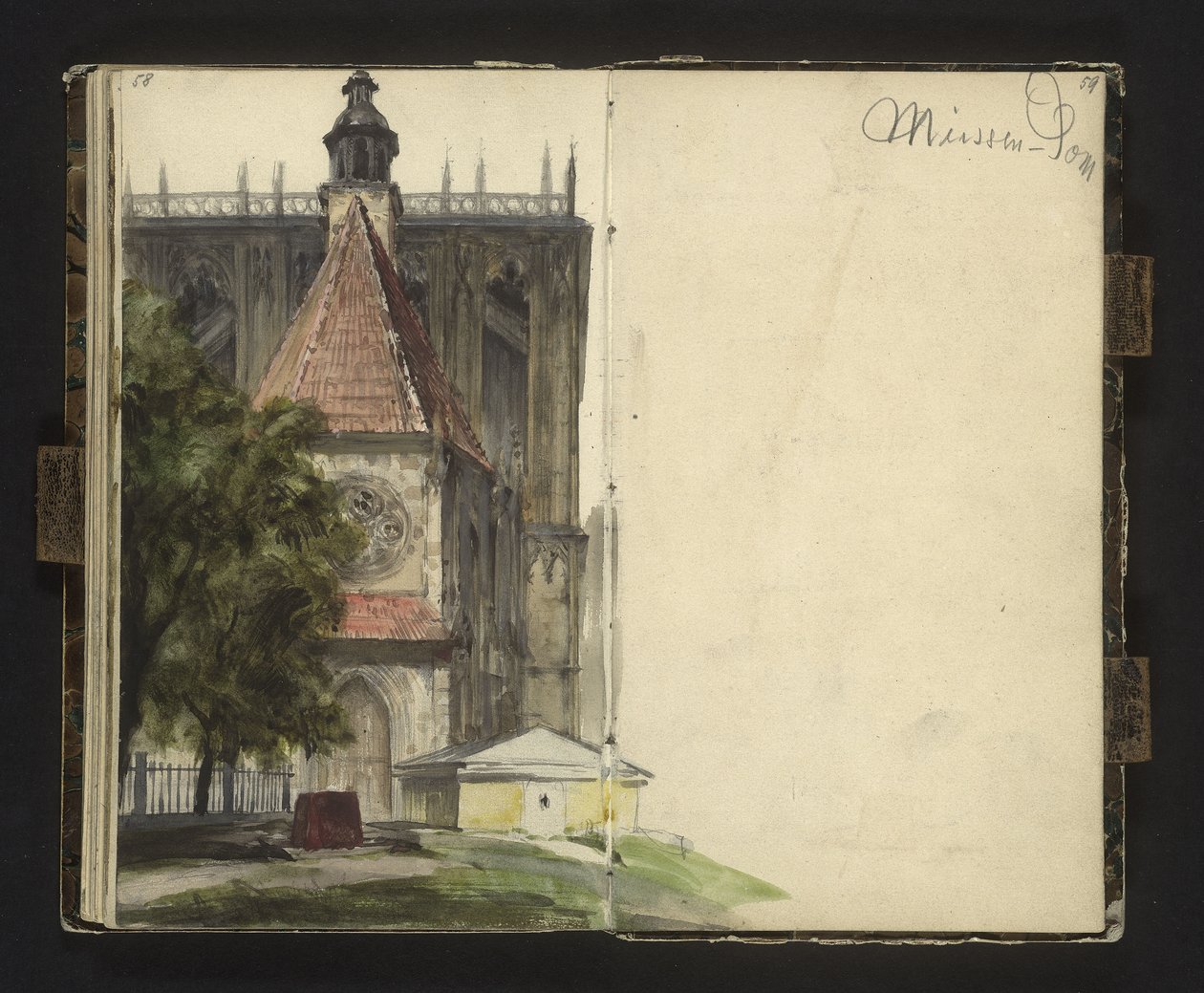 Uitzicht op het portaal van de kathedraal van Meissen door Adolph Menzel
