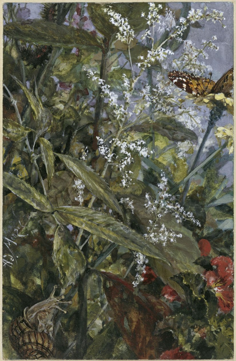 Bloemen met een vlinder en een slak. Uit het „Kinderalbum“ door Adolph Menzel