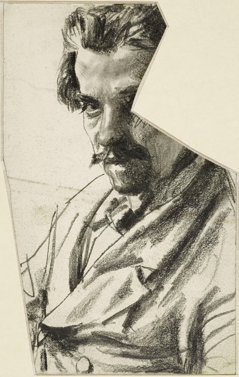 Borstbeeld van een man met een baard, naar links gekeerd, met het hoofd naar de toeschouwer gericht door Adolph Menzel