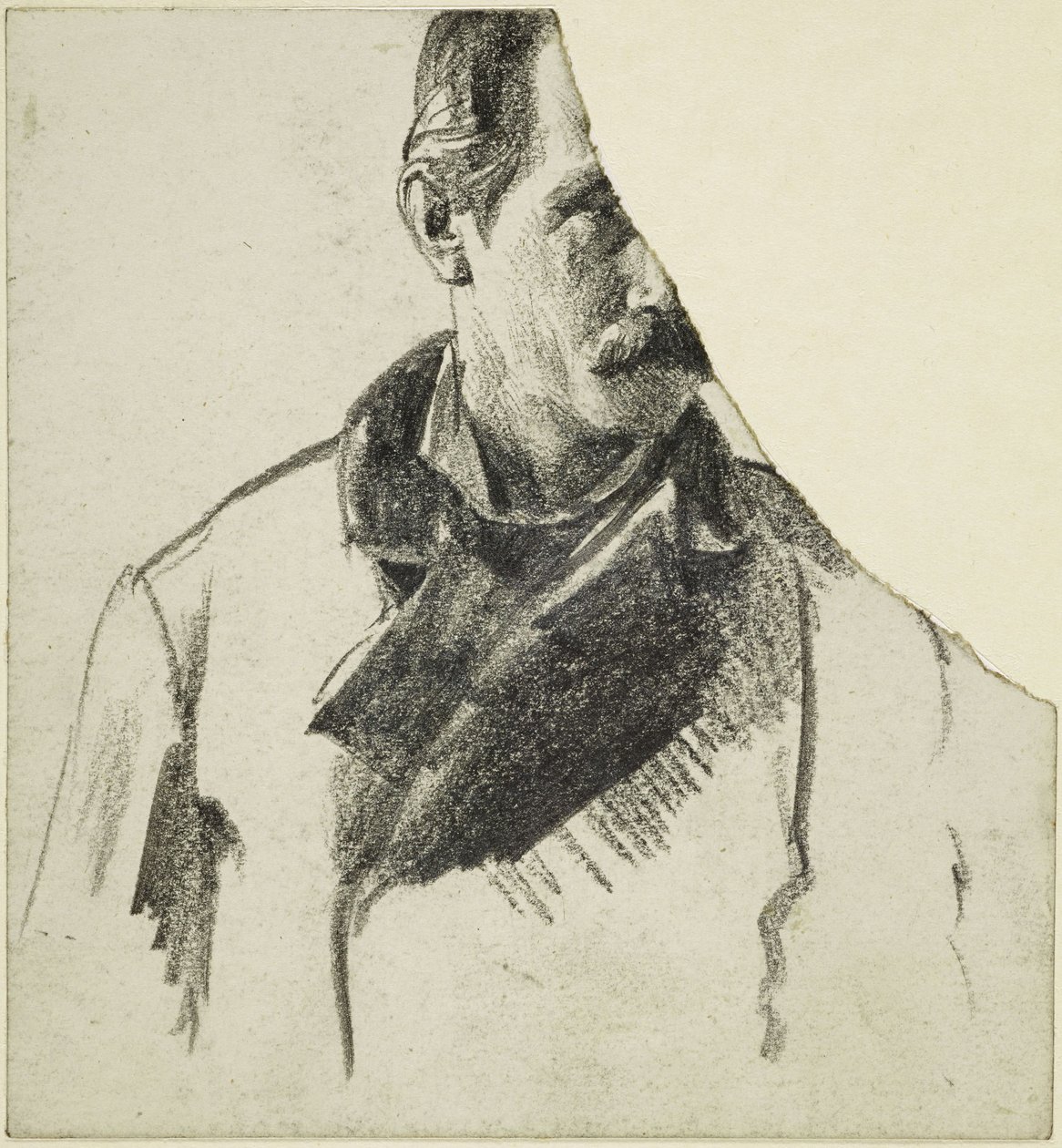 Borstbeeld van een man met een snor, met het hoofd naar rechts gekeerd door Adolph Menzel