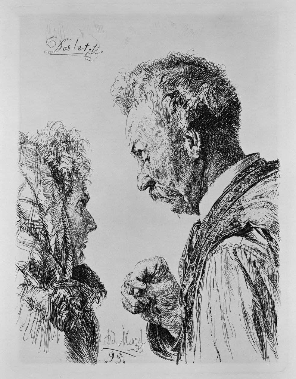 Het laatste nummer. Voor de Vereniging voor Originele Gravure te Berlijn. Nummer 10 door Adolph Menzel