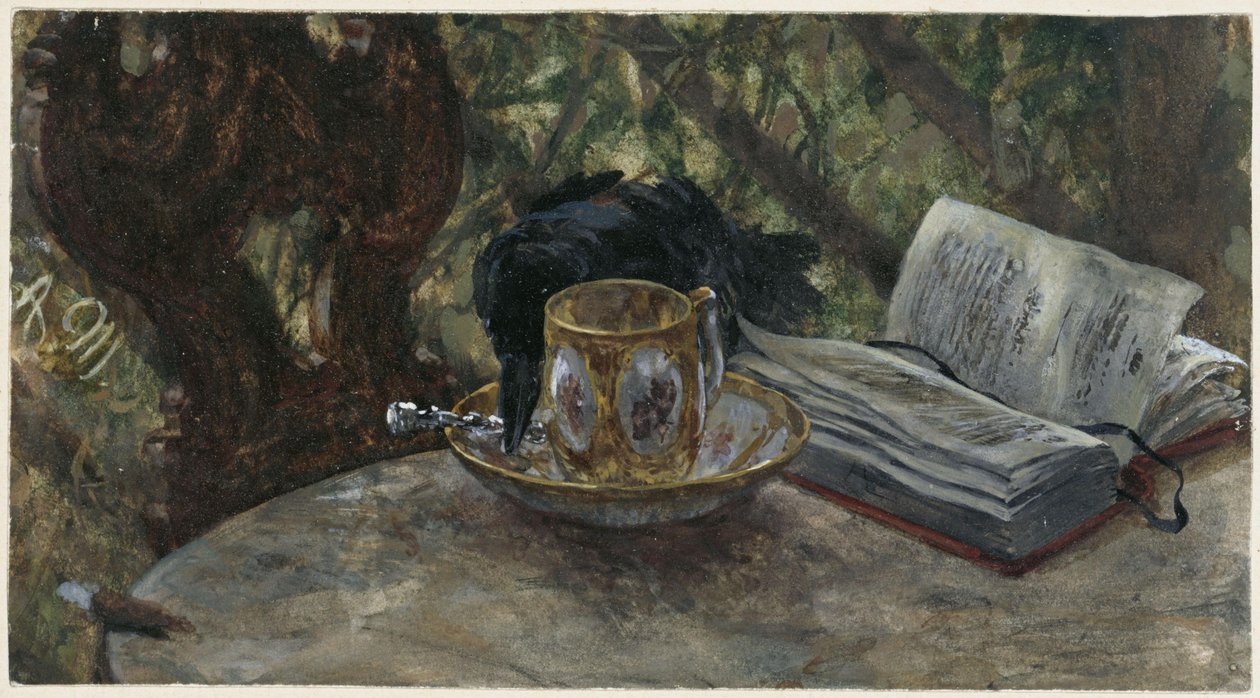 De raaf die een zilveren lepel steelt. Uit het "Kinderalbum" door Adolph Menzel