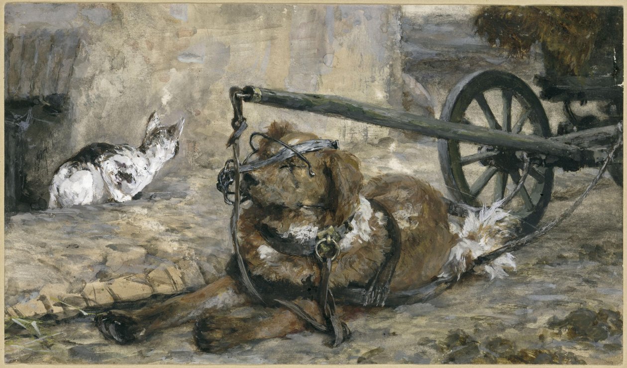 De staande hond en de kat. Uit het "Kinderalbum" door Adolph Menzel