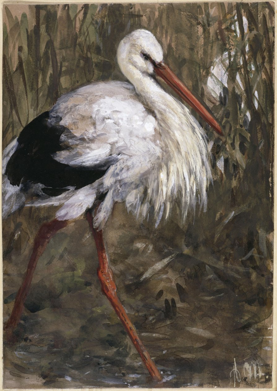 De ooievaar in het riet. Uit het „Kinderalbum“ door Adolph Menzel