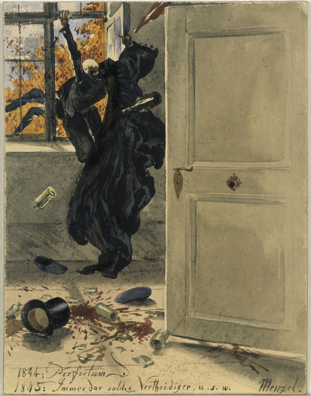 De dood als ongenode gast. 1844: Perfectum; 1845: Altijd zulke verdedigers, enzovoort. door Adolph Menzel
