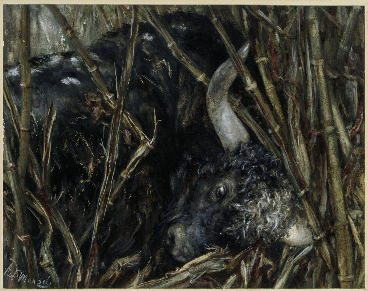 De yakstier in het bamboe. Uit het „Kinderalbum“ door Adolph Menzel